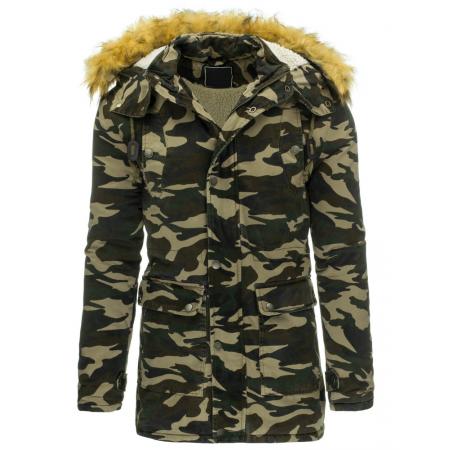 Pánská maskáčová stylová bunda (parka) s kožíškem