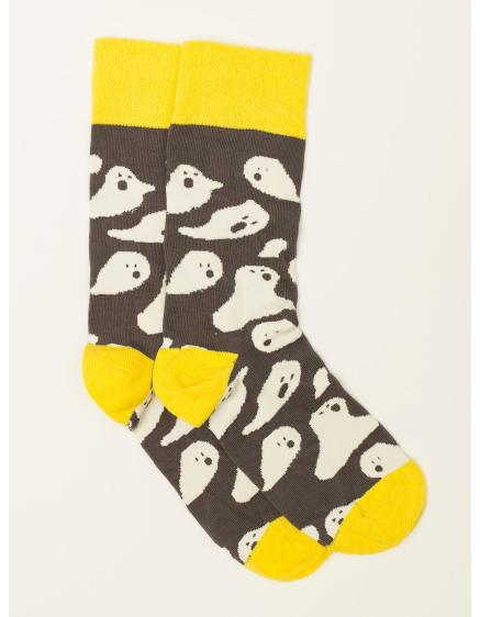 Šedé/žluté pánské ponožky s potiskem