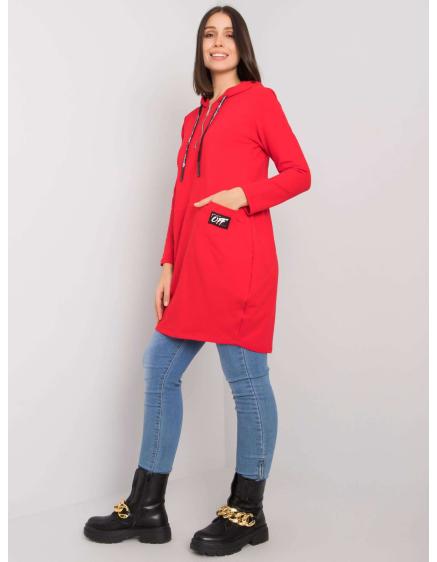 Dámská tunika s kapucí bavlněná plus size KIERRA červená